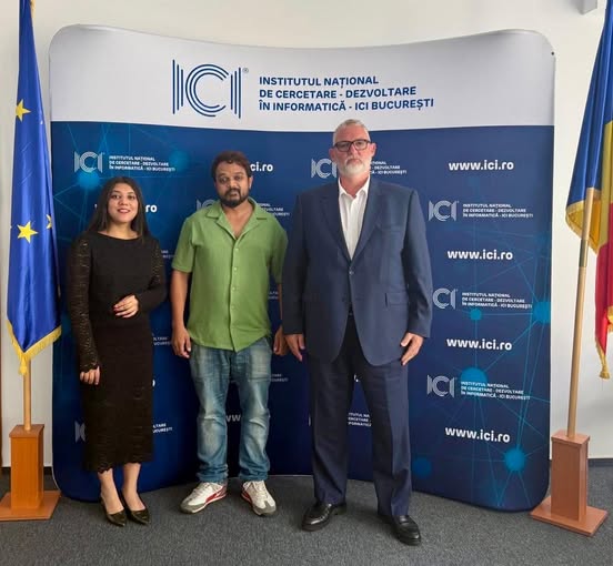 Adrian-Victor Vevera, directorul general al ICI București, în discuții cu delegația AI Turing Technologies la sediul institutului privind securitatea cibernetică și platformele cyber range
