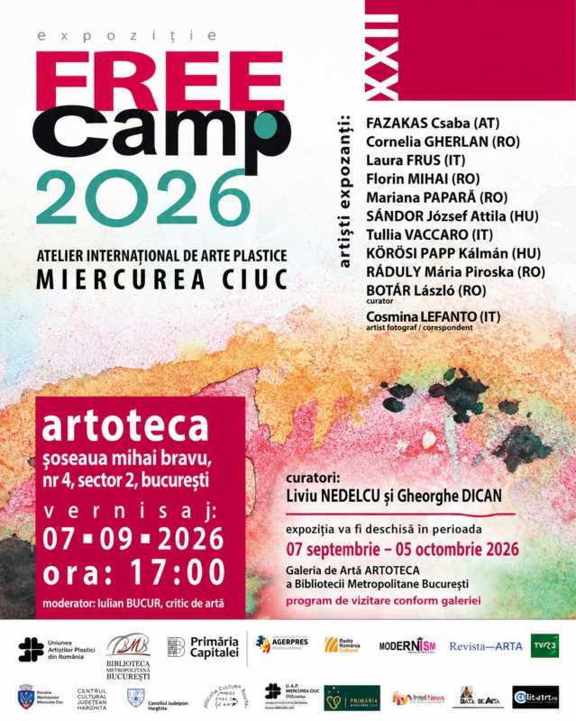 Expoziția ‘FREE Camp 2026’, vernisată pe 7 septembrie, la Galeria Artotecii BMB