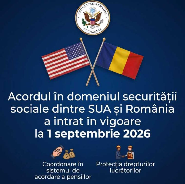 Acordul în domeniul securității sociale dintre SUA și România intră în vigoare