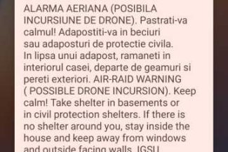 Botoșani: Mesaj RO-ALERT pentru populație privind o posibilă incursiune de drone