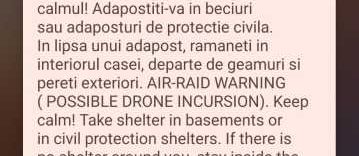 Botoșani: Mesaj RO-ALERT pentru populație privind o posibilă incursiune de drone