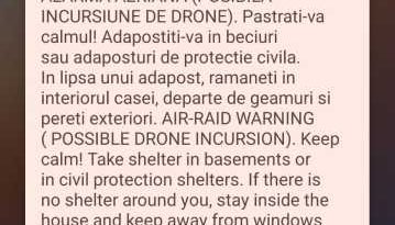 Botoșani: Mesaj RO-ALERT pentru populație privind o posibilă incursiune de drone