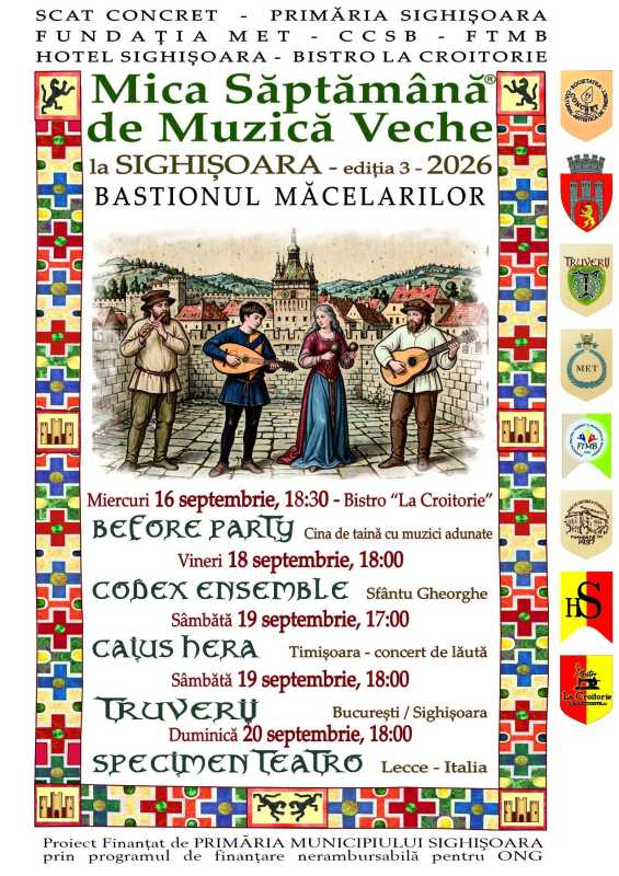 Mureș: Ediția a III-a a festivalului ‘Mica Săptămână de Muzică Veche’, în Cetatea Medievală Sighișoara