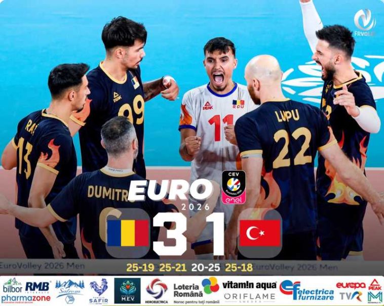 Volei masculin: România a învins Turcia și s-a calificat în optimile Campionatului European