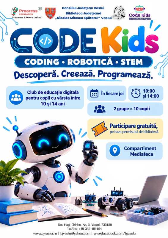 Vaslui: Atelier de robotică și programare pentru copii organizat la Biblioteca Județeană ‘Nicolae Milescu Spătarul’