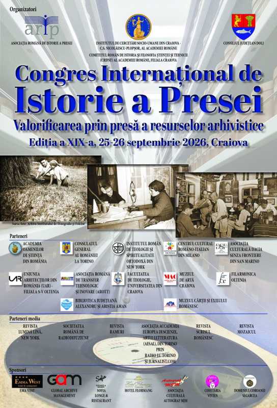 Dolj: La Craiova are loc a XIX-a ediție a Congresului Internațional de Istorie a Presei, în perioada 25-26 septembrie