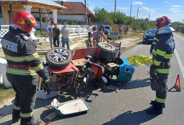 Argeș: O persoană a murit și două au fost rănite în urma coliziunii dintre un autoturism și un motocultor