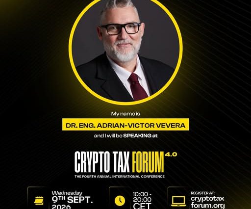 Dr. ing. Adrian-Victor Vevera, directorul general al ICI București, la Crypto Tax Forum 2026 vorbind despre transparență și verificabilitate în soluțiile blockchain intelligence