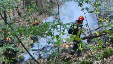 Caraș-Severin: Pompierii continuă misiunea de stingere a incendiului din Parcul Național Domogled-Valea Cernei