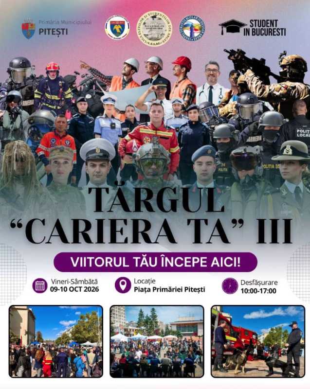 Argeș: Târgul de orientare profesională ‘Cariera Ta’, vineri și sâmbătă în Piața Primăriei din Pitești