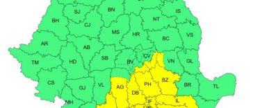 Cod galben de ploi însemnate cantitativ în Muntenia, sud-estul Olteniei și Carpații de Curbură, de luni dimineața