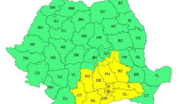 Cod galben de ploi însemnate cantitativ în Muntenia, sud-estul Olteniei și Carpații de Curbură, de luni dimineața
