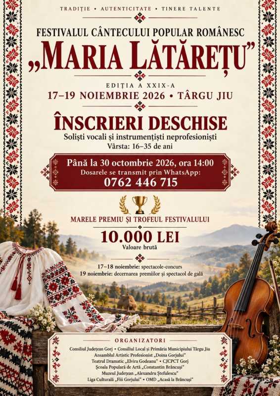 Gorj: Se reia Festivalul ”Maria Lătărețu”, anulat anul trecut din cauza unor restricții legislative