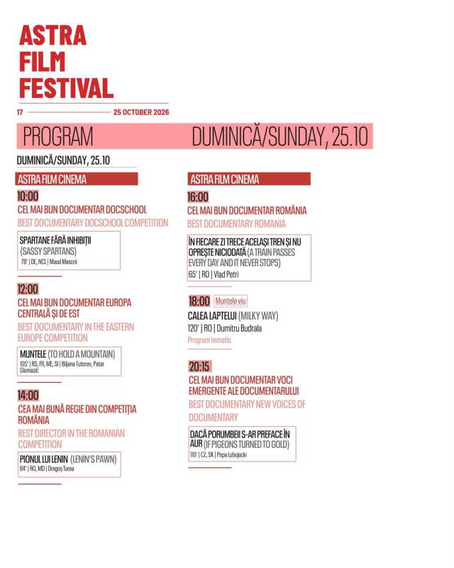 Sibiu: Documentarele premiate la Astra Film Festival, proiectate duminică la Astra Film Cinema