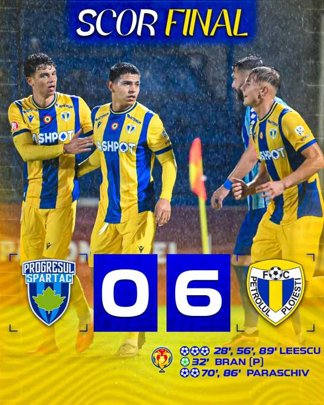 Fotbal: Victorie la scor pentru Petrolul Ploiești în Cupa României, 6-0 cu Progresul Spartac