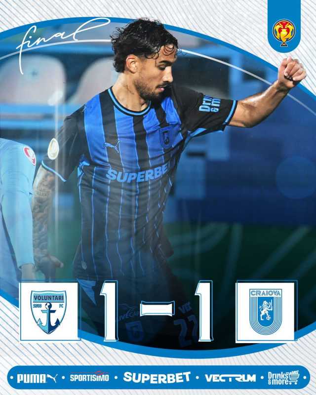 Fotbal: Universitatea Craiova a obținut doar un egal cu FC Voluntari, în Cupa României