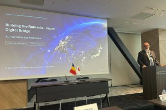 Adrian-Victor Vevera prezintă direcții de cooperare româno-japoneză în inteligență artificială și inovare.