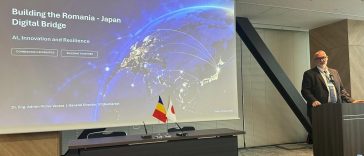 Adrian-Victor Vevera prezintă direcții de cooperare româno-japoneză în inteligență artificială și inovare.