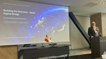Adrian-Victor Vevera prezintă direcții de cooperare româno-japoneză în inteligență artificială și inovare.