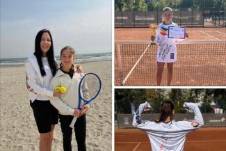 Natalia Maria Dicu alături de Mirela Matichescu și cu trofeul câștigat la Campionatul Național Individual de Seniori