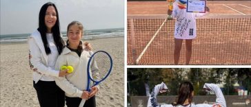 Natalia Maria Dicu alături de Mirela Matichescu și cu trofeul câștigat la Campionatul Național Individual de Seniori